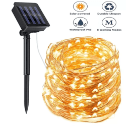 led solar fairy string lights, outdoor waterproof copper wire garden decor