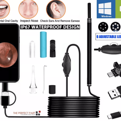 hd led ear endoscope otoscope camera tool, ear wax cleaning camera cleaner removal kit with usb, type-c for android & pc
