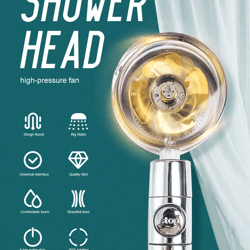 high pressure shower head, turbocharged water saving design