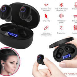 wireless tws bluetooth earbuds with noise cancelling mic, waterproof stereo headphones, smart lcd display charging case
