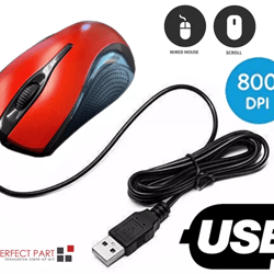 usb 2.0 optical wired mouse with silent scroll wheel for pc laptop notebook desktop ergonomic red mice with 800 dpi