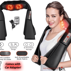 deep tissue shiatsu back neck and shoulder massager with heat, 3d kneading massage pillow for office, travel, and home