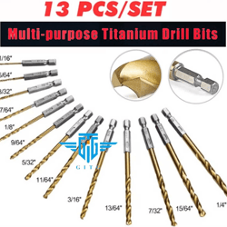 titanium coated hss twist drill bit set with quick release hex shank, precision metal drilling kit for power tools & diy