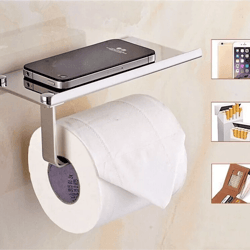 wall mounted toilet paper holder with phone shelf, bathroom storage rack