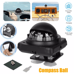 multi-angle adjustable dashboard compass ball for car, boat, marine, and truck navigation, includes adhesive & screws