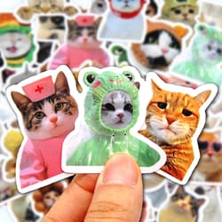 funny cat stickers, waterproof vinyl decals for laptop, car, bike, luggage & more (2-3 inch cute cartoon designs)