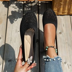 women round toe flat shoes knitted slip-on loafers, solid color casual ballet flats, breathable lightweight walking