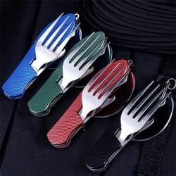 portable camping utensil set, foldable stainless steel knife fork spoon combo for travel, picnic, hiking & adventure