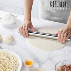 non-stick stainless steel rolling pin for baking bread, pastry, pizza, cookies & cannoli, premium kitchen utensil tool
