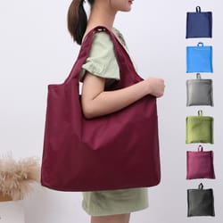 big eco friendly folding shopping bag reusable solid color grocery travel & shoulder handbag, portable & practical
