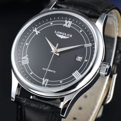 automatic man watch, waterproof leather watch for men, simple date mechanical timepiece
