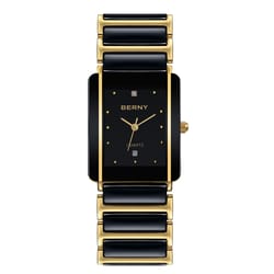 fashion luxury rectangle wristwatch for men and women, ceramic quartz watch, waterproof black gold couple gift