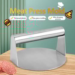 stainless steel smash burger press round shape, hamburger meat mold for deli use, kitchen beef masher plate tool