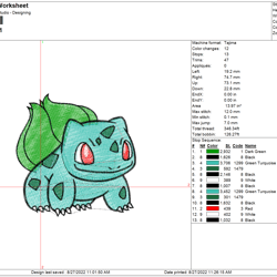 Bulbasaur Embroidery, , Embroidery File, Ten Embroidery,Machine Embroidered Digital Design Files