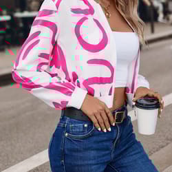 abstract print bomber jacket - casual zip up long sleeve outerwear - women's clothing