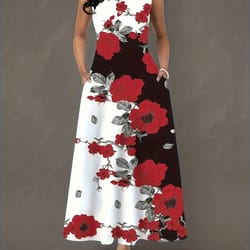 floral print pocket dress - casual pocket waist summer swing long dresses - women's clothing