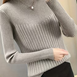 solid mock neck pullover sweater - casual long sleeve slim sweater - women's clothing