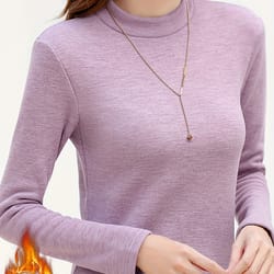 solid color mock neck t-shirt - casual long sleeve t-shirt for spring & fall - women's clothing