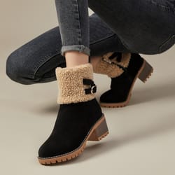 women's chunky heel short boots - casual side zipper plush lined boots - comfortable winter ankle boots
