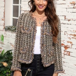 plaid raw trim jacket - vintage open front long sleeve outerwear - women's clothing