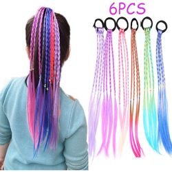 6pcs Girls Hair Accessories Set - Colorful Braided Wig - Ponytail Holders And Rubber Bands Ideal choice for Gifts -