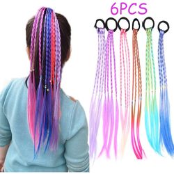 6pcs girls hair accessories set - colorful braided wig - ponytail holders and rubber bands ideal choice for gifts -