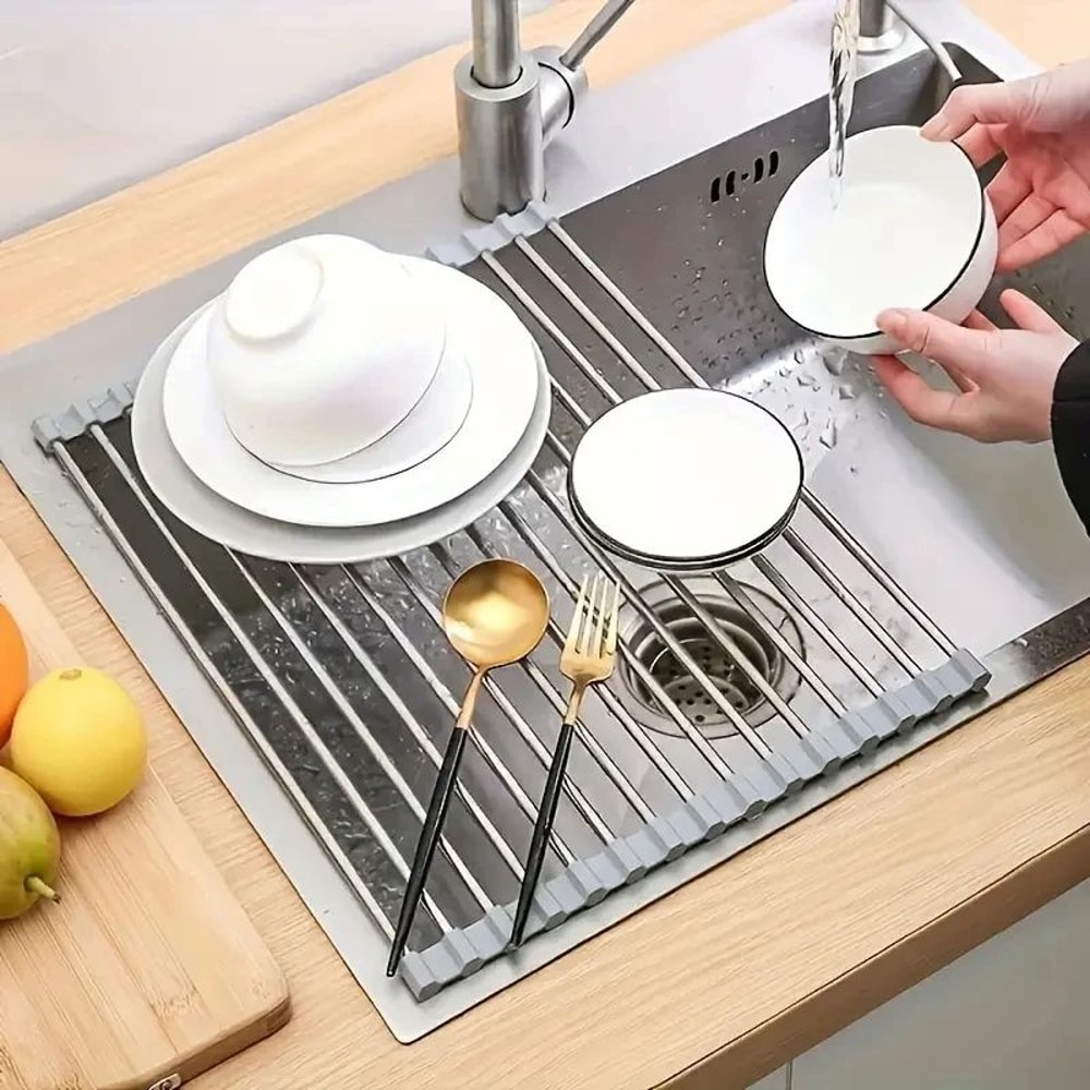 Foldable Silicone Drying Rack For Sink Stainless Steel Fruit Vegetable Drainer Sponge Holder Kitch 1