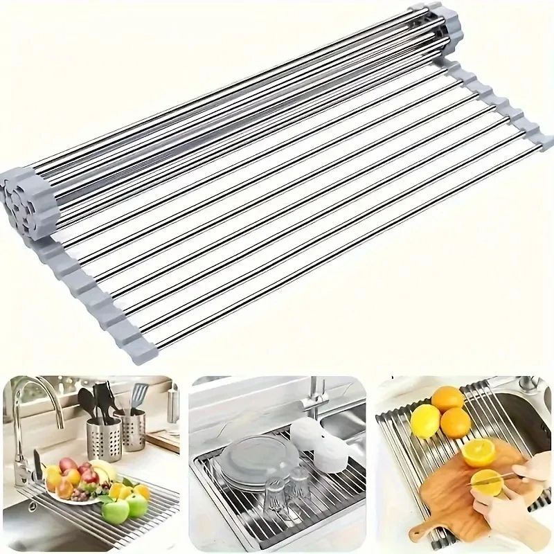Foldable Silicone Drying Rack For Sink Stainless Steel Fruit Vegetable Drainer Sponge Holder Kitch 5