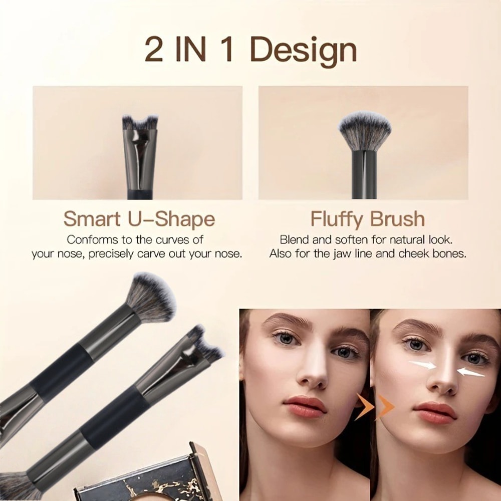 Dual End Nose Contour U Shaped Makeup Brush, Nose Shadow Makeup Brushes, Face Highlighting Eyeshadow Contour Brush Tool