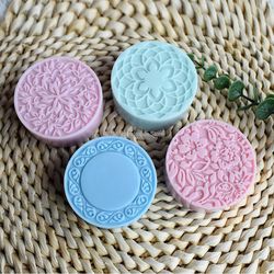 handmade 3d silicone soap molds, 4 flower types bar making tools, diy circular soaps resin craft