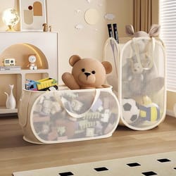 large capacity children toys storage basket, laundry basket multifunctional, breathable mesh bag for dolls storage