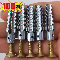 100/10sets heavy-duty metal serrated expansion tube,self-tapping screws kit, concrete wall anchors, fasteners for secure