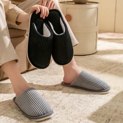 ultra-soft non-slip men's slippers for winter, warm plush indoor home shoes with comfort flat heel, perfect autumn
