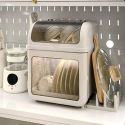 2 tier multi-functional dish drying rack and drainer board, countertop organizer with lid, pp plastic build, removable