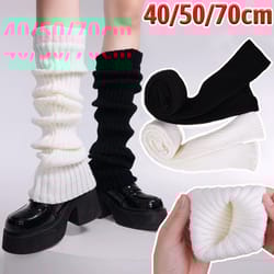 lolita leg warmers 40/50/70 cm, female knitted warm foot cover socks in black/white, y2k crochet boot cuffs for autumn