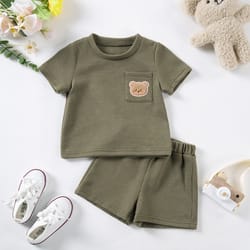 2024 summer kids suit, toddler boys, girls 2-piece set with cute bear print, breathable short sleeve shirt, comfortable