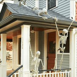 life-size movable halloween skeleton, full body fake skull & bones for haunted house, home bar, and horror party decor
