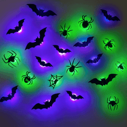 scary led halloween decorations, glowing bats and spider 3d wall stickers for haunted house party indoor & outdoor use