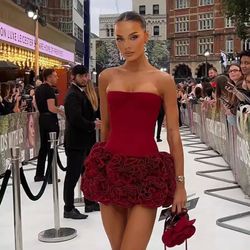mingmingxi winter cocktail dress, strapless sexy mini dress, luxury red lace up, new year party dresses for women