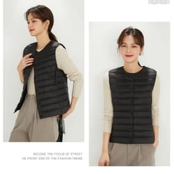 women's lightweight down vest, collarless puffer gilet, sleeveless thermal insulation for cold weather
