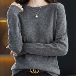 women's merino wool sweater, o neck long sleeve pullover, spring autumn winter basic jumper, knitwear tops