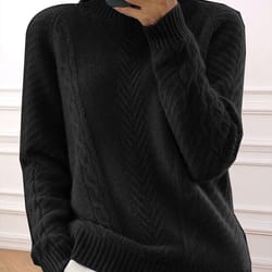 ribbed pullover sweater, high neck long sleeve, stranded knit casual wear for autumn and winter