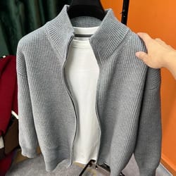 vintage style men cardigan, loose fit casual sweater, zippered knitted top for spring autumn outerwear