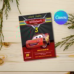editable cars birthday invitation template, lightning mcqueen birthday invitations, cars birthday party invitation