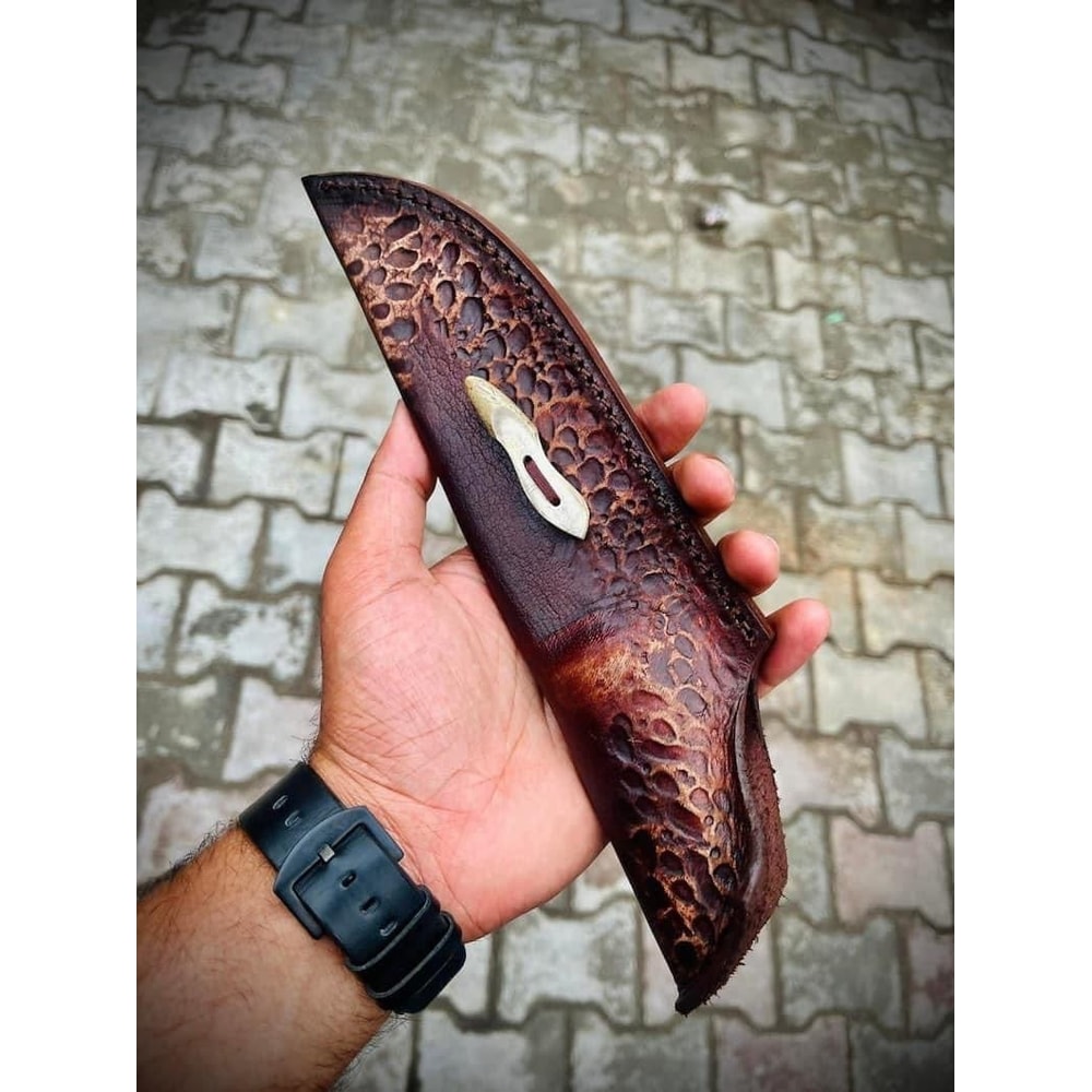 Custom Handmade J2 Steel HandForged Bowie Knife With Stag Horn Handle With Leather Sheath Evergreen Cutlery 4