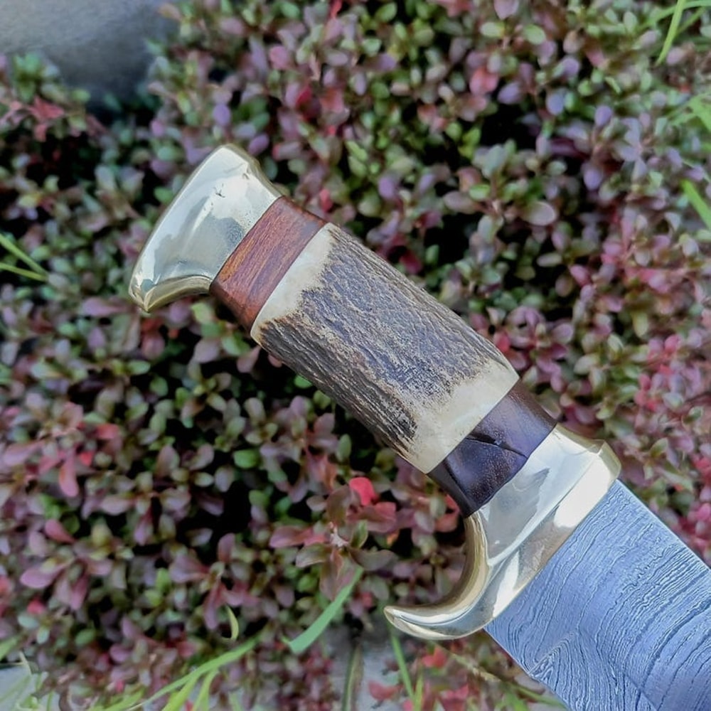 Handmade Damascus Steel Bowie Knife With Leather Cover Hunting Knife Gift For Him EC 0