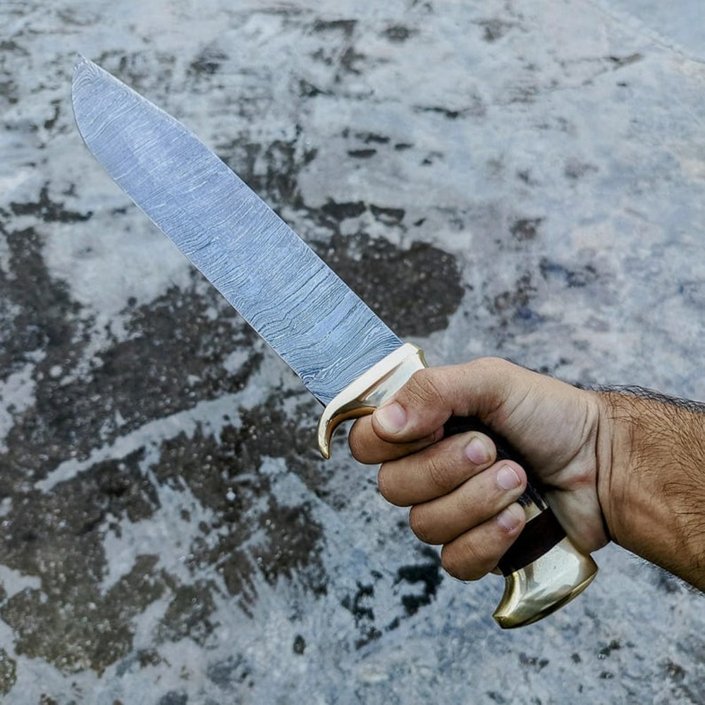 Handmade Damascus Steel Bowie Knife With Leather Cover Hunting Knife Gift For Him EC 2