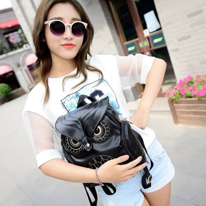 Black PU Leather Owl Backpack for Women (6).png
