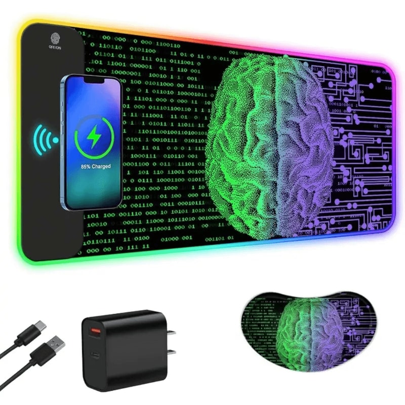 15W Wireless Charging RGB Gaming Mouse Pad Large LED Desk Mat With 30W Charger 14 Light Modes Wri 0