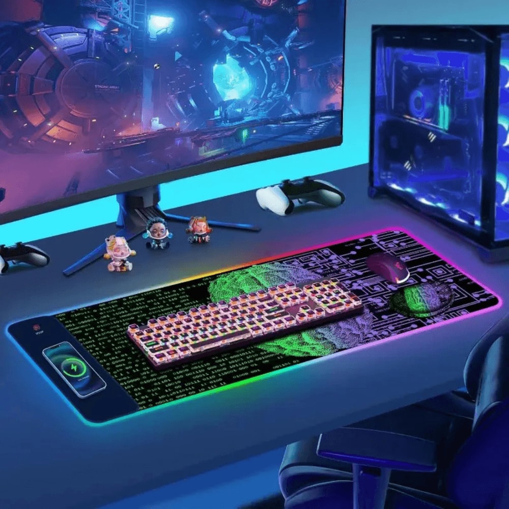 15W Wireless Charging RGB Gaming Mouse Pad Large LED Desk Mat With 30W Charger 14 Light Modes Wri 6
